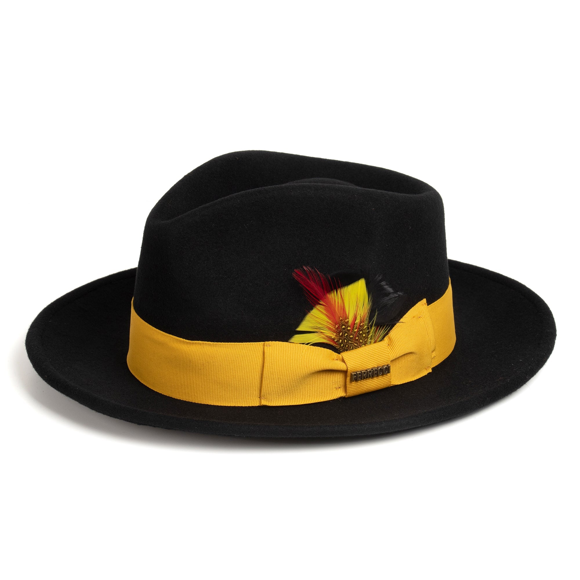 100% Australian Wool Crushable Black/Gold Fedora Hat by 