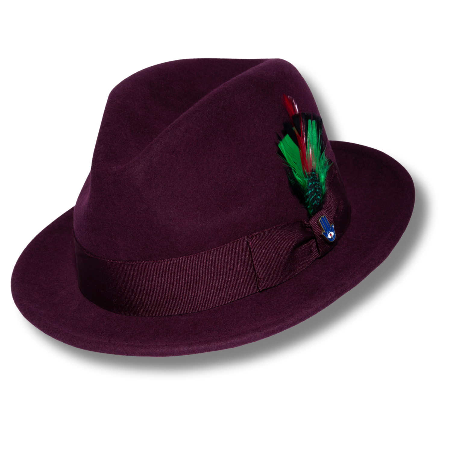 Ferrecci Brooks Trilby Soft 100% Australian Wool Felt Body with Removable Feather Burgundy hat Great for Travel Burgundy / Small
