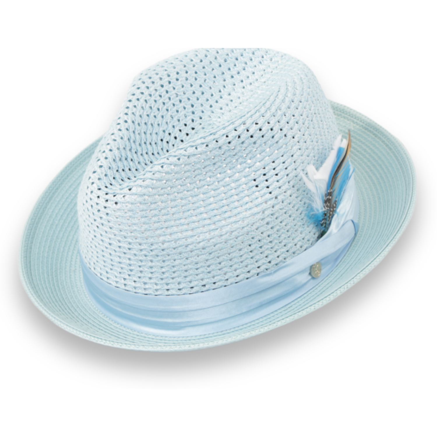 Castor Crushable Straw Hat Fedora in Sky Blue – SuitMart display picture 2