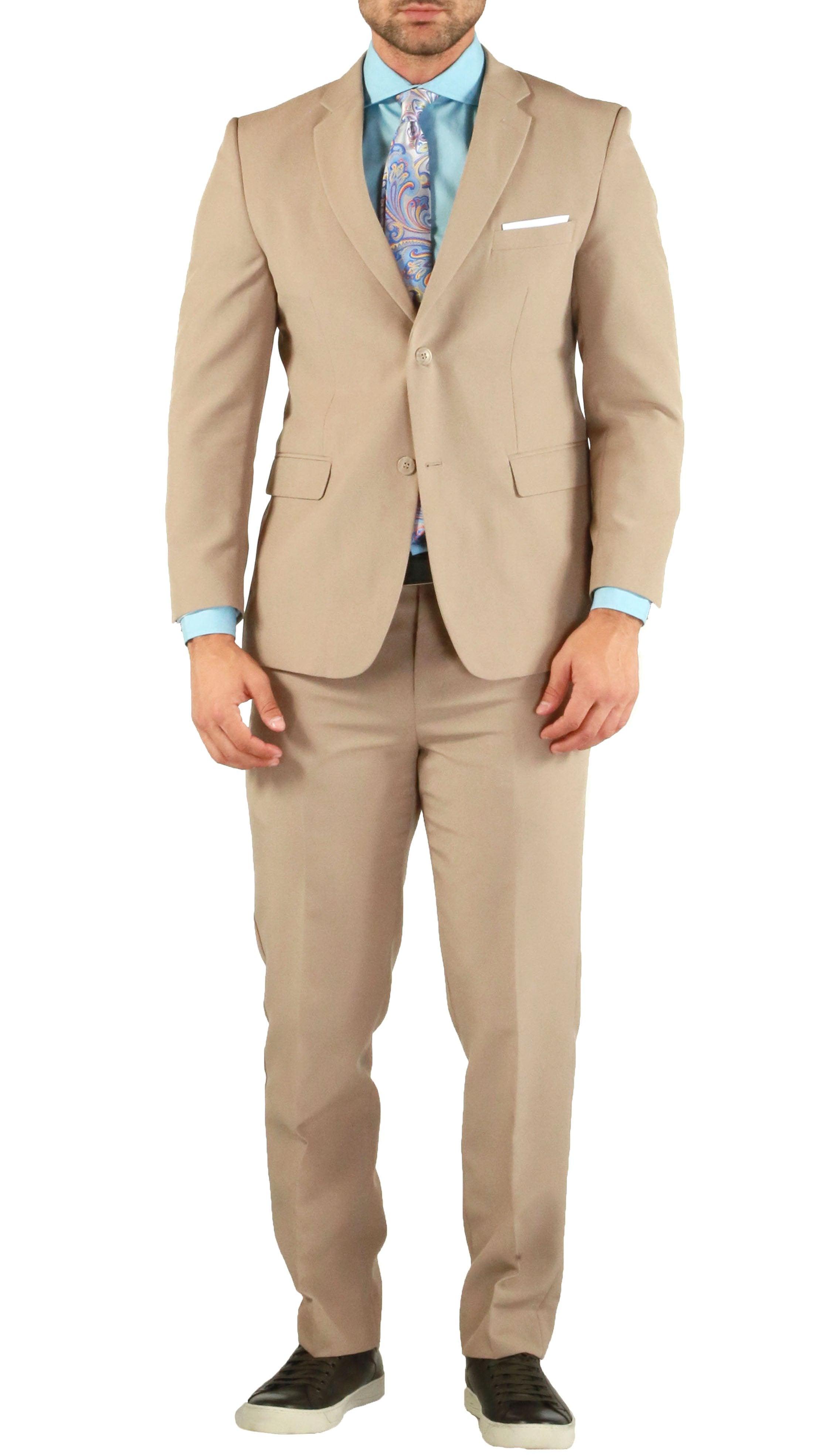 MM101 Men's Tan Slim Fit 2 Piece Suit Set – SuitMart