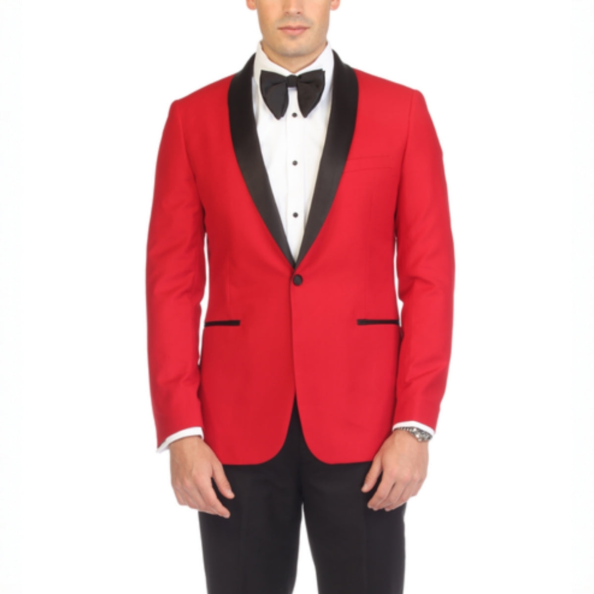 Men's Red & Black Shawl Lapel Tuxedo – Slim Fit 2 Piece Suit | Ferrecci Reno