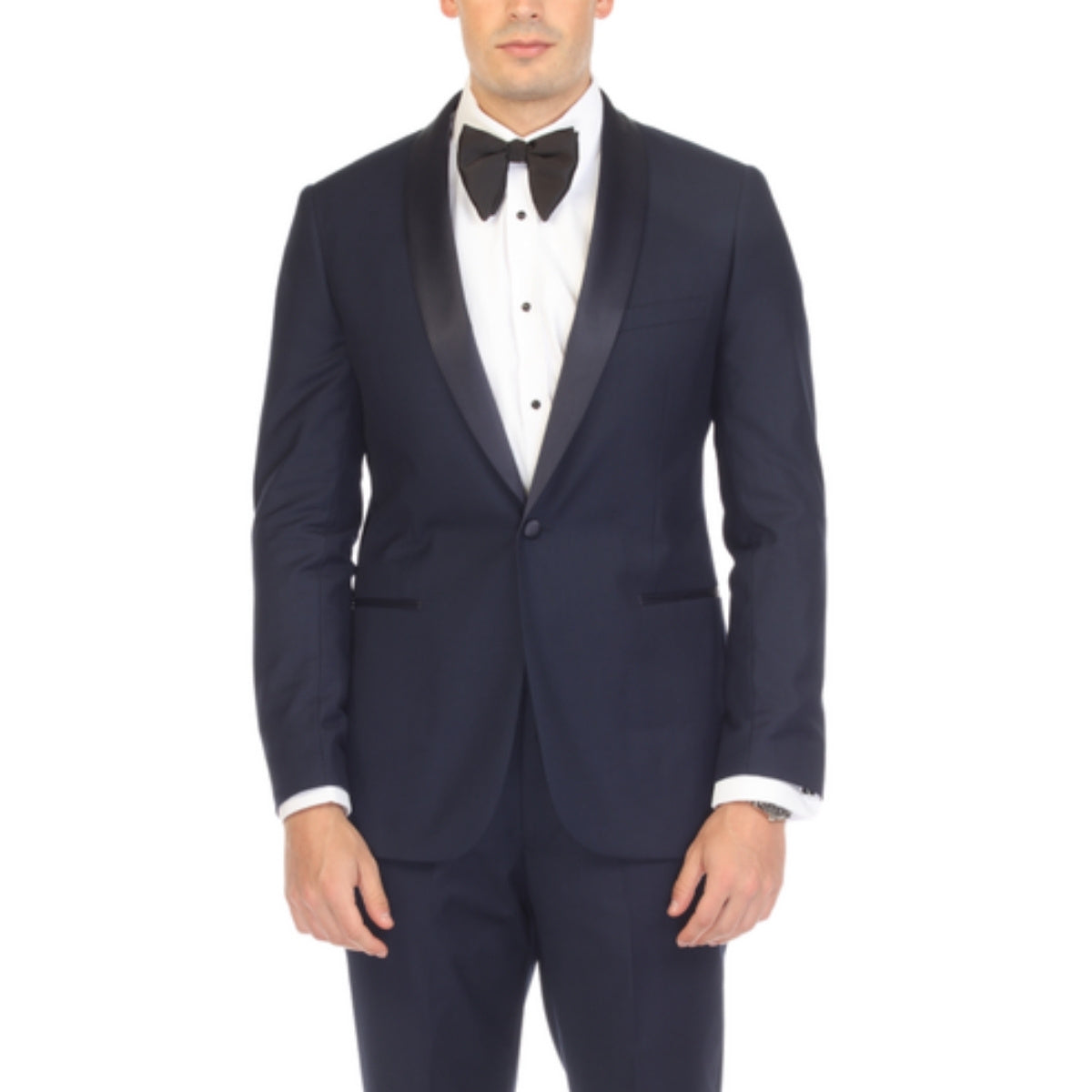 Men's Navy Shawl Lapel Tuxedo – Slim Fit 2 Piece Suit | Ferrecci Reno