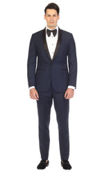 Ferrecci Men's Reno Navy / Black Slim Fit Shawl Lapel 2 Piece Tuxedo Suit Set