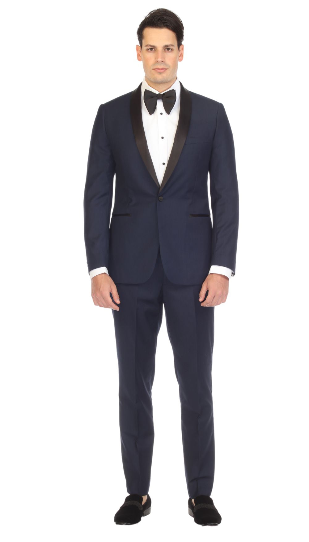 Ferrecci Men's Reno Navy / Black Slim Fit Shawl Lapel 2 Piece Tuxedo Suit Set