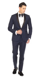 Ferrecci Men's Reno Navy / Black Slim Fit Shawl Lapel 2 Piece Tuxedo Suit Set