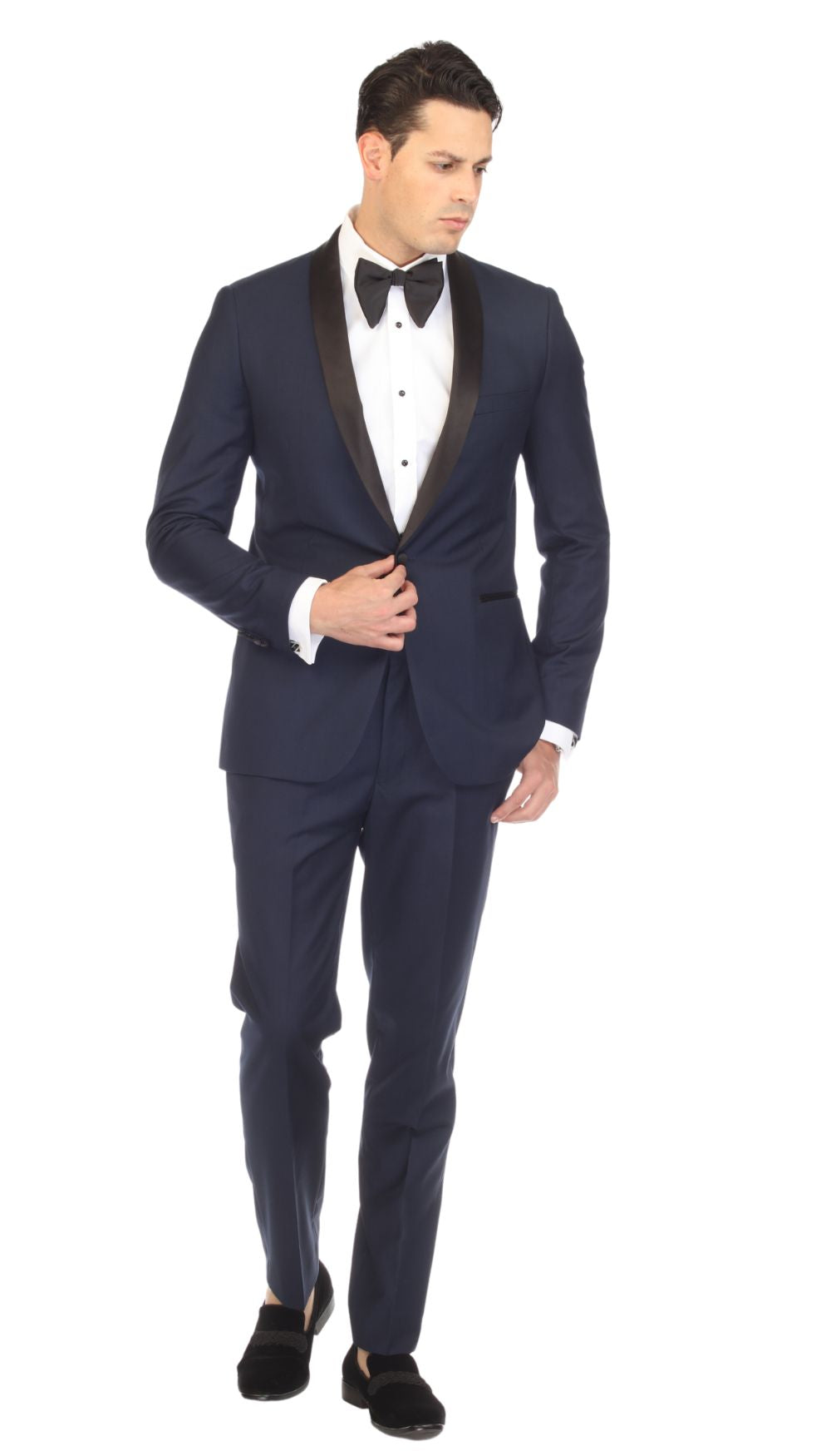 Ferrecci Men's Reno Navy / Black Slim Fit Shawl Lapel 2 Piece Tuxedo Suit Set