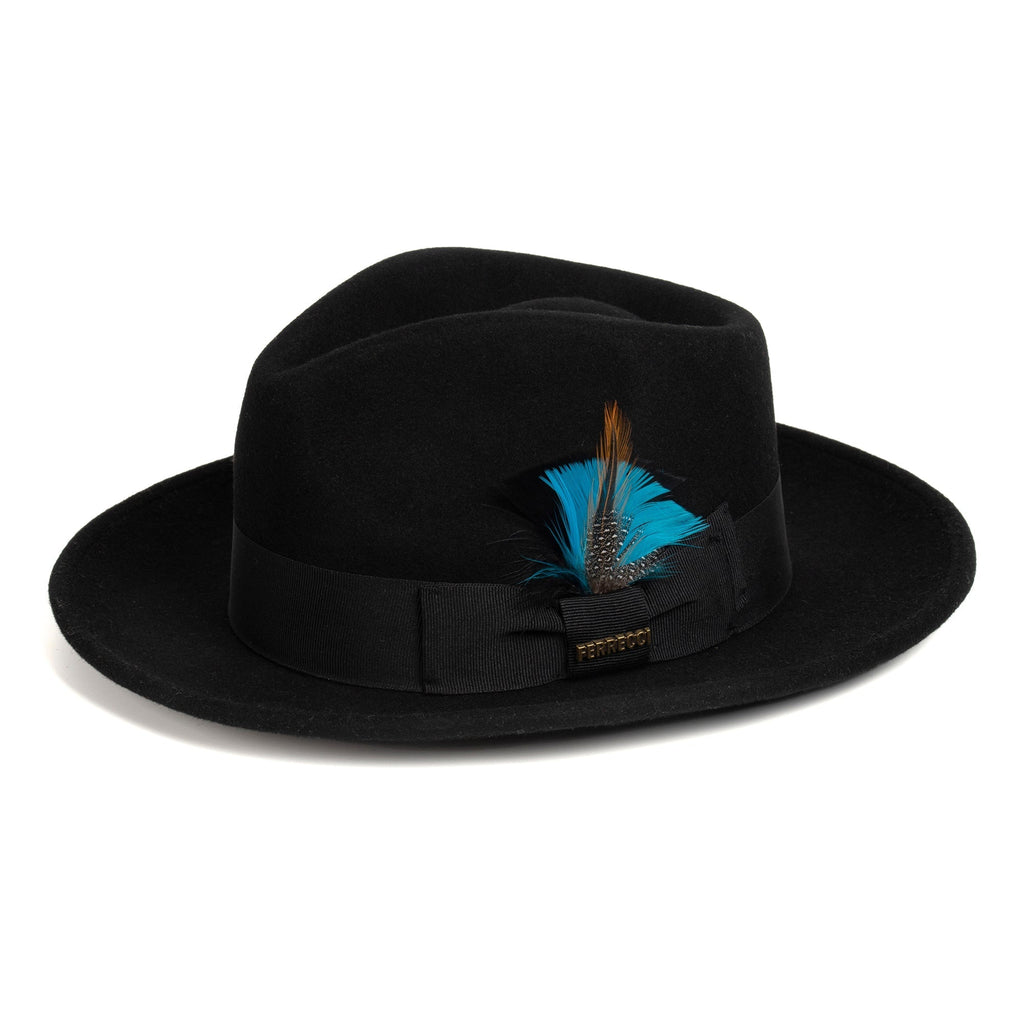 Black Crushable Wool Felt Fedora Hat for Men – 100% Australian Wool