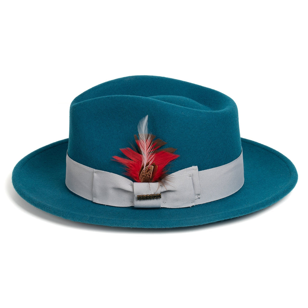 Acid Blue Crushable Wool Felt Fedora Hat for Men – 100% Australian Wool