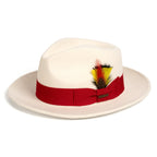 White/Red Crushable Wool Felt Fedora Hat for Men – 100% Australian Wool