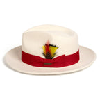 White/Red Crushable Wool Felt Fedora Hat for Men – 100% Australian Wool