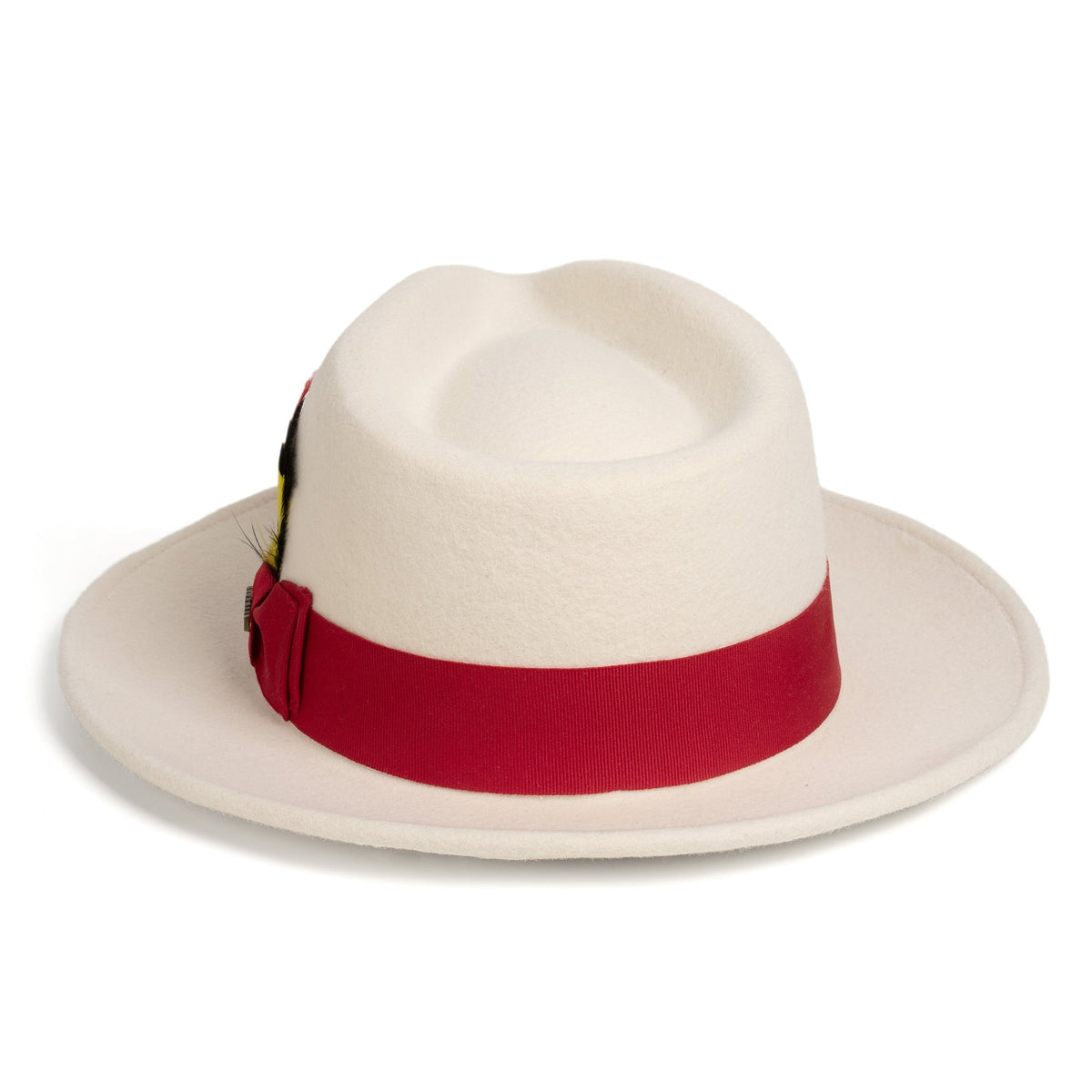 White/Red Crushable Wool Felt Fedora Hat for Men – 100% Australian Wool