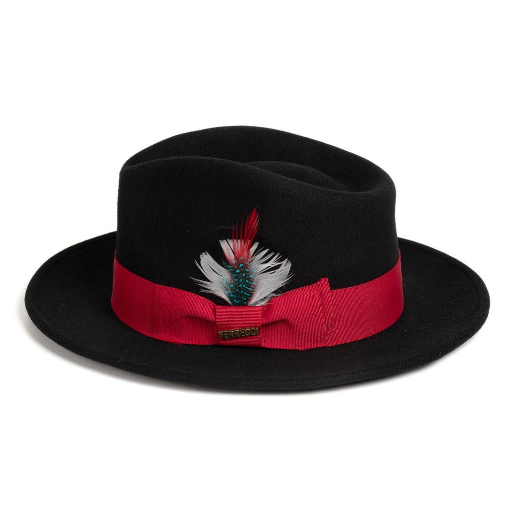 Black/Red Crushable Wool Felt Fedora Hat for Men – 100% Australian Wool
