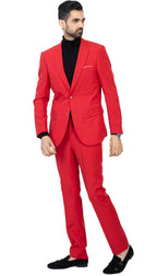 Paul Lorenzo Men's Red Slim Fit 2-Piece Suit - Notch Lapel, Flat Front Pants
