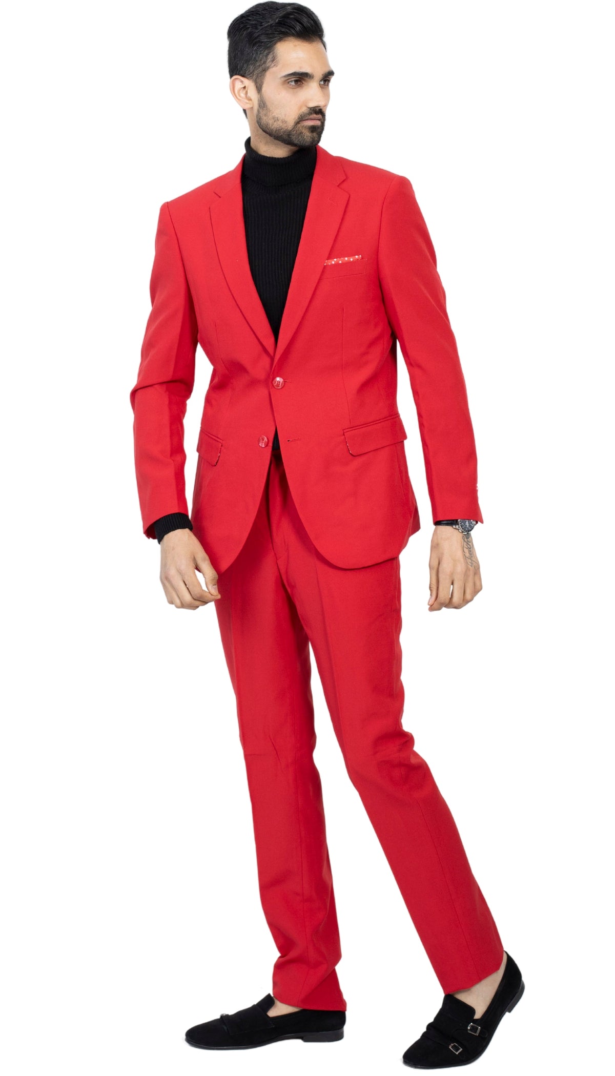 Paul Lorenzo Men's Red Slim Fit 2-Piece Suit - Notch Lapel, Flat Front Pants