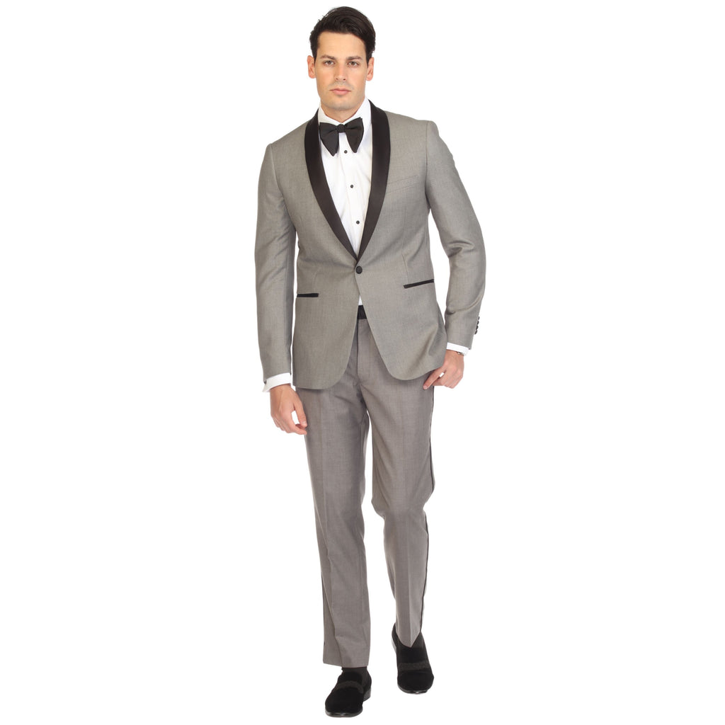 Ferrecci Men's Reno Grey Slim Fit Shawl Lapel 2 Piece Tuxedo Suit Set