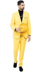 Paul Lorenzo Men's Yellow Slim Fit 2-Piece Suit - Notch Lapel, Flat Front Pants