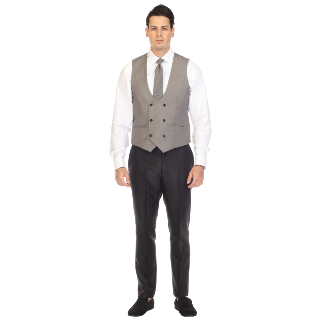 Men's Grey Double Breasted Vest Set - Cruz Adjustable Wedding Waistcoat with Bow Tie, Necktie & Pocket Square, Sizes 36-54 | Ferrecci