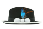 Ferrecci Jacob Trilby Soft 100% Australian Wool Felt Body With Removable Feather  Black White Hat Great for Travel