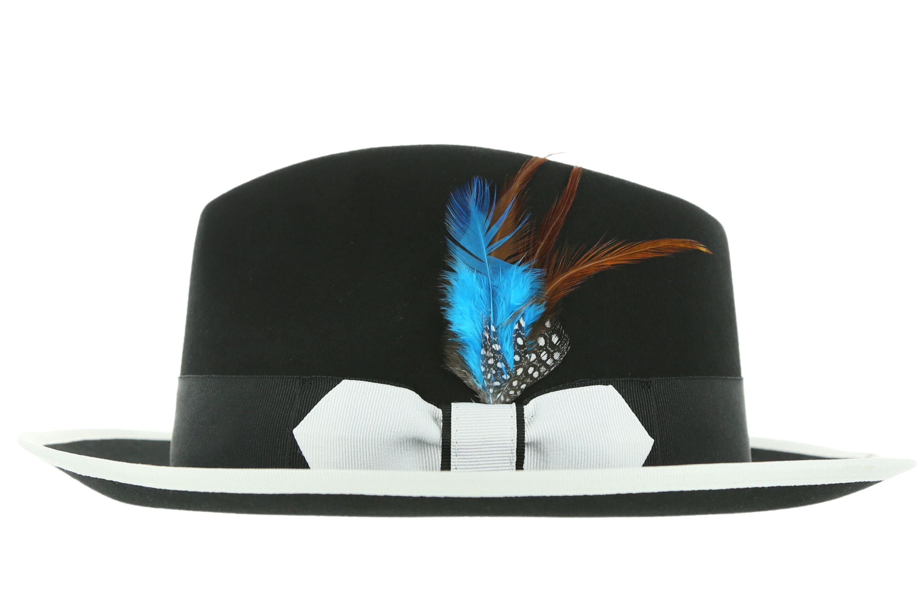 Ferrecci Jacob Trilby Soft 100% Australian Wool Felt Body With Removable Feather  Black White Hat Great for Travel