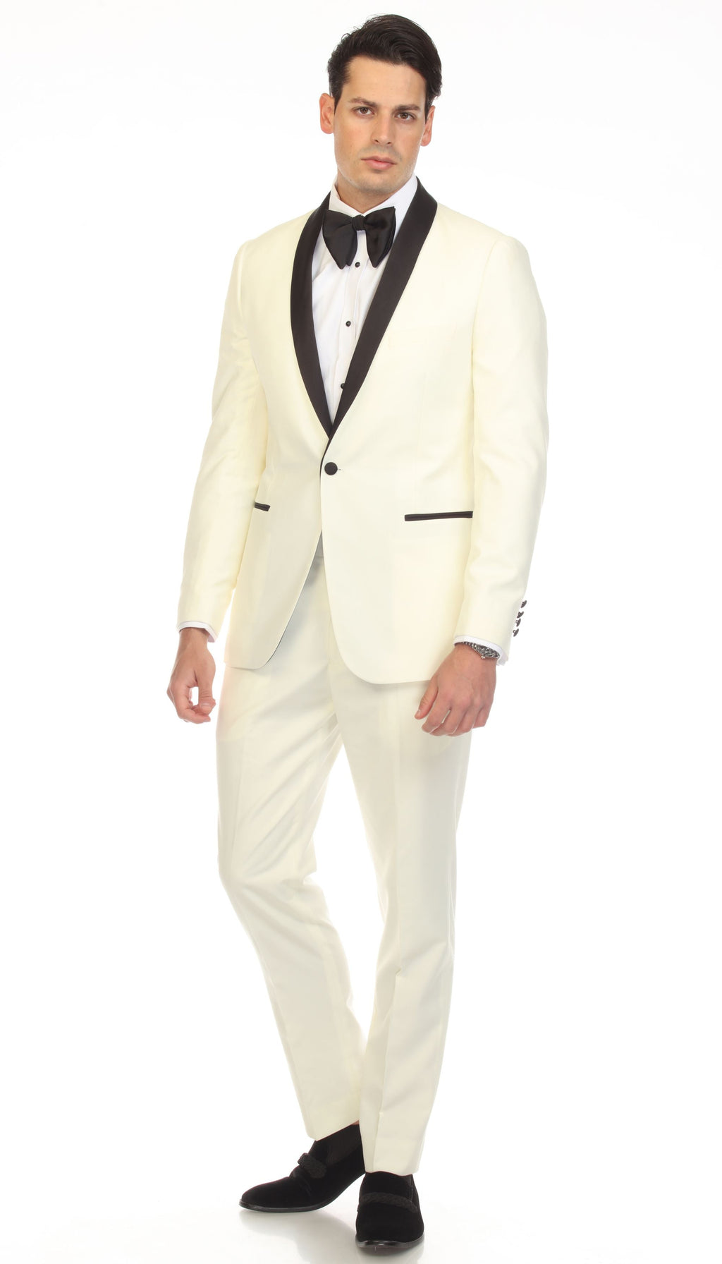 Ferrecci Men's Reno Off-White Slim Fit Shawl Lapel 2 Piece Tuxedo Suit Set