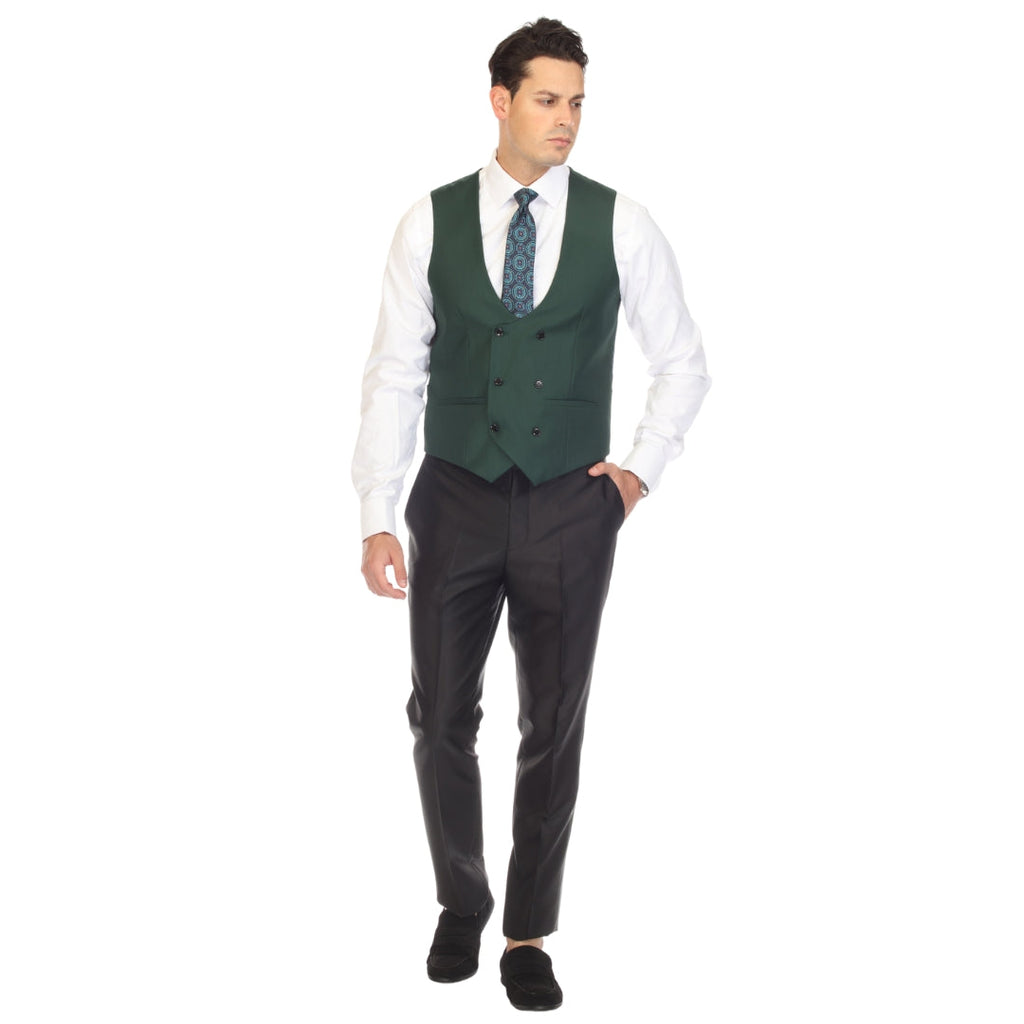 Men's Hunter Green Double Breasted Vest Set - Cruz Adjustable Wedding Waistcoat with Bow Tie, Necktie & Pocket Square, Sizes 36-54 | Ferrecci