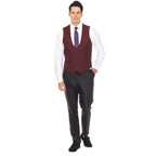 Men's Burgundy Double Breasted Vest Set - Cruz Adjustable Wedding Waistcoat with Bow Tie, Necktie & Pocket Square, Sizes 36-54 | Ferrecci
