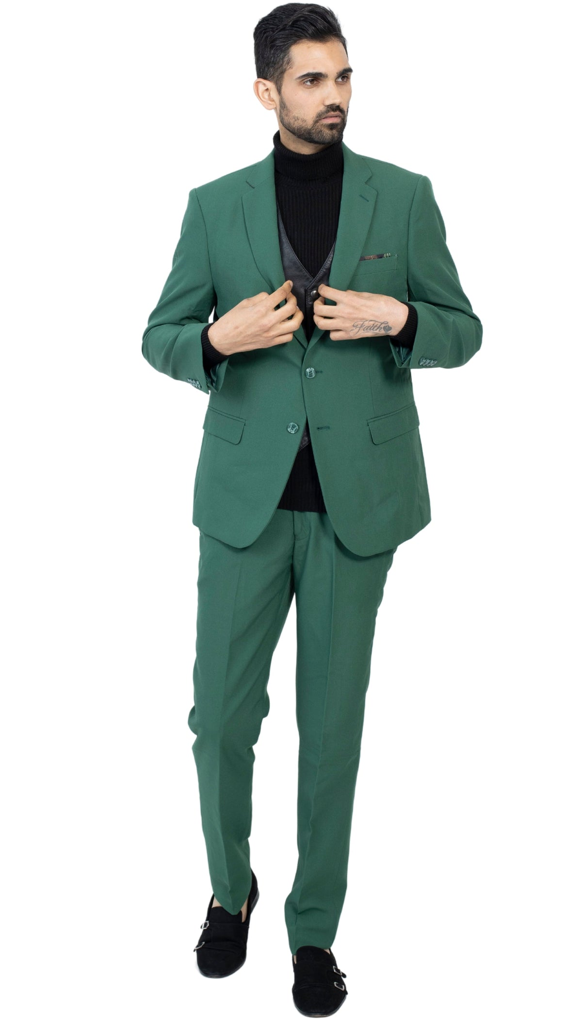 Paul Lorenzo Men's Hunter Green Slim Fit 2-Piece Suit - Notch Lapel, Flat Front Pants