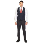 Men's Navy Double Breasted Vest Set - Cruz Adjustable Wedding Waistcoat with Bow Tie, Necktie & Pocket Square, Sizes 36-54 | Ferrecci
