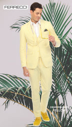 Men's Slim Fit Two Button Yellow Seersucker Suit