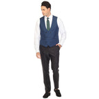 Men's Indigo Double Breasted Vest Set - Cruz Adjustable Wedding Waistcoat with Bow Tie, Necktie & Pocket Square, Sizes 36-54 | Ferrecci