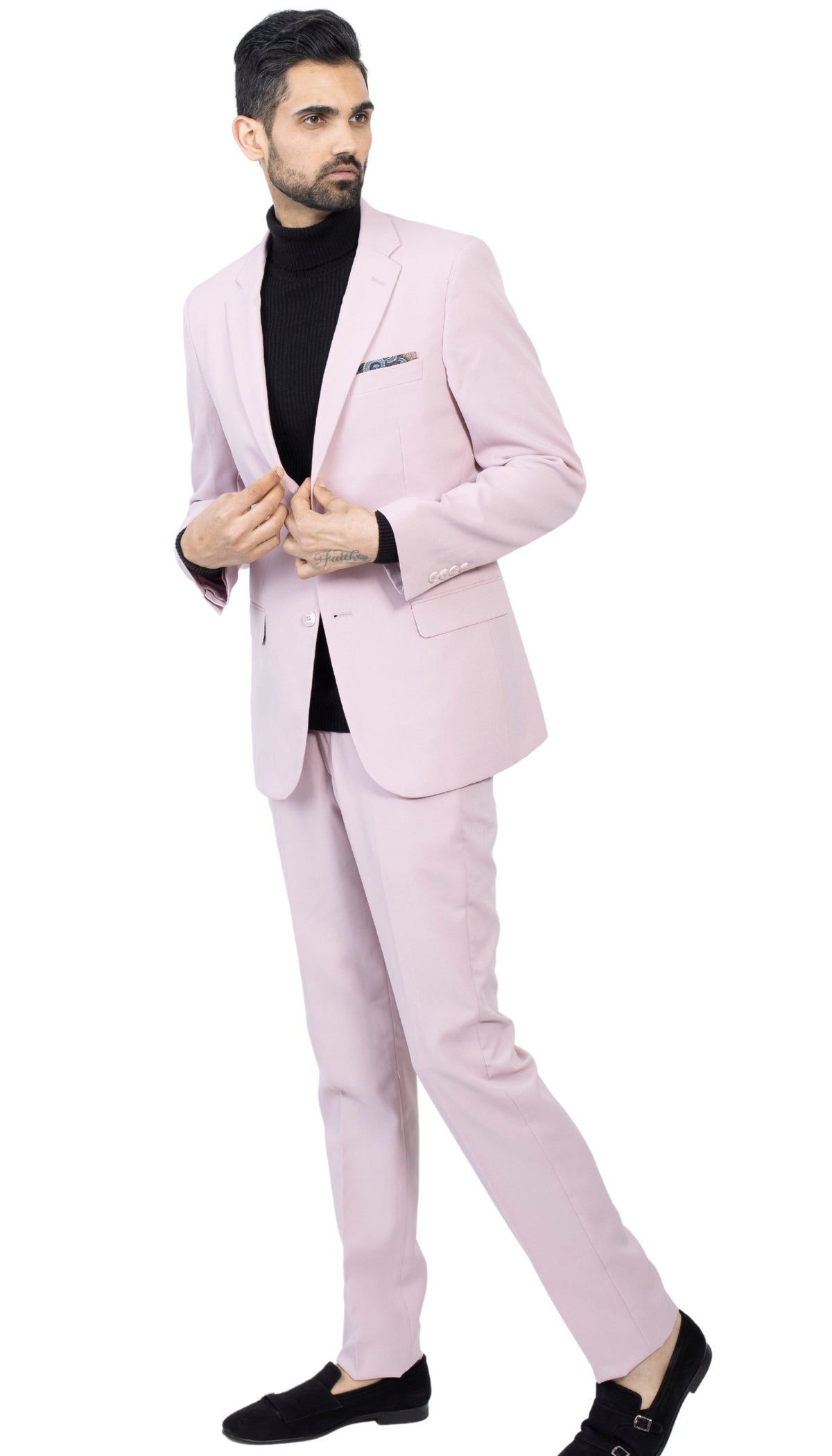 Paul Lorenzo Men's Pale Mauve Slim Fit 2-Piece Suit - Notch Lapel, Flat Front Pants