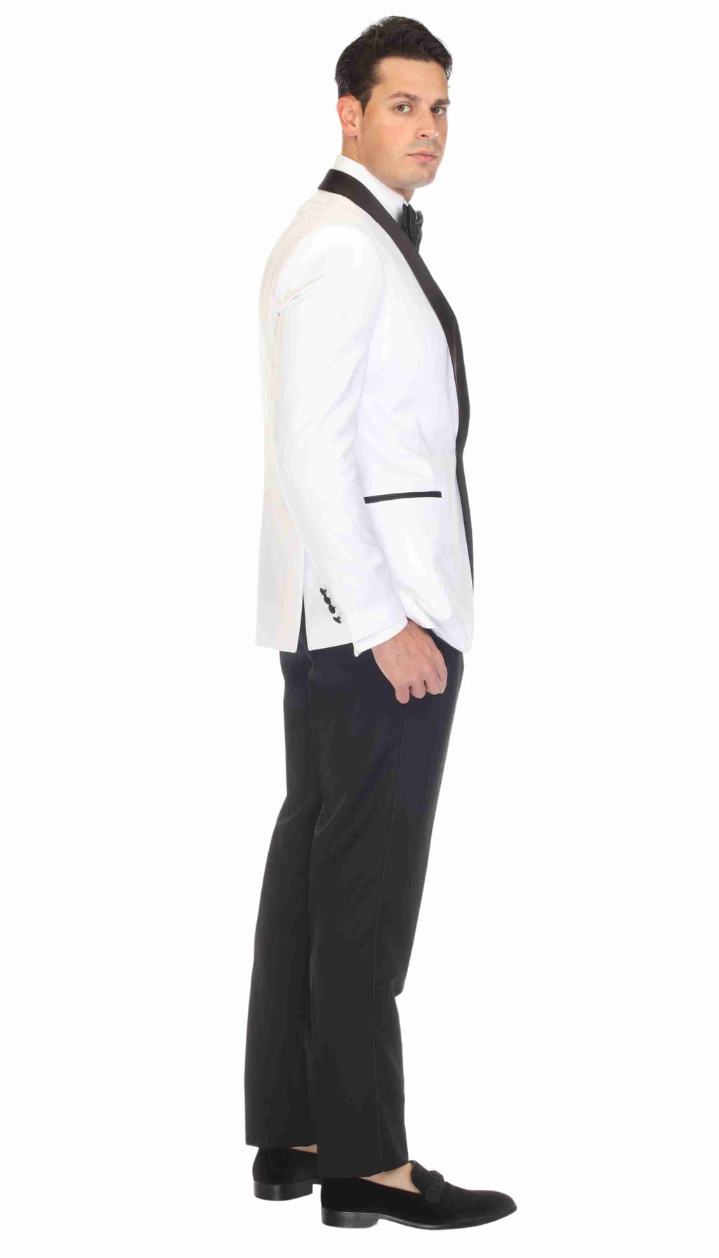 Ferrecci Men's Reno White/Black Slim Fit Shawl Lapel 2 Piece Tuxedo Suit Set