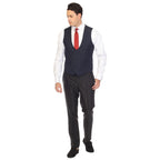 Men's Navy Double Breasted Vest Set - Cruz Adjustable Wedding Waistcoat with Bow Tie, Necktie & Pocket Square, Sizes 36-54 | Ferrecci