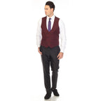 Men's Burgundy Double Breasted Vest Set - Cruz Adjustable Wedding Waistcoat with Bow Tie, Necktie & Pocket Square, Sizes 36-54 | Ferrecci