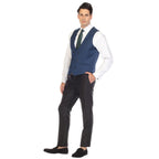 Men's Indigo Double Breasted Vest Set - Cruz Adjustable Wedding Waistcoat with Bow Tie, Necktie & Pocket Square, Sizes 36-54 | Ferrecci