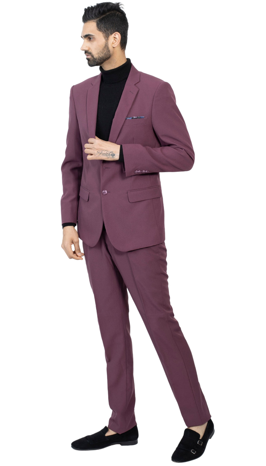 Paul Lorenzo Men's Burgundy Slim Fit 2-Piece Suit - Notch Lapel, Flat Front Pants