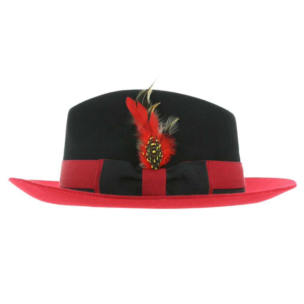 Puck Trilby  Ferrecci Two Tone Black Crown & Red Brim Trilby Hat