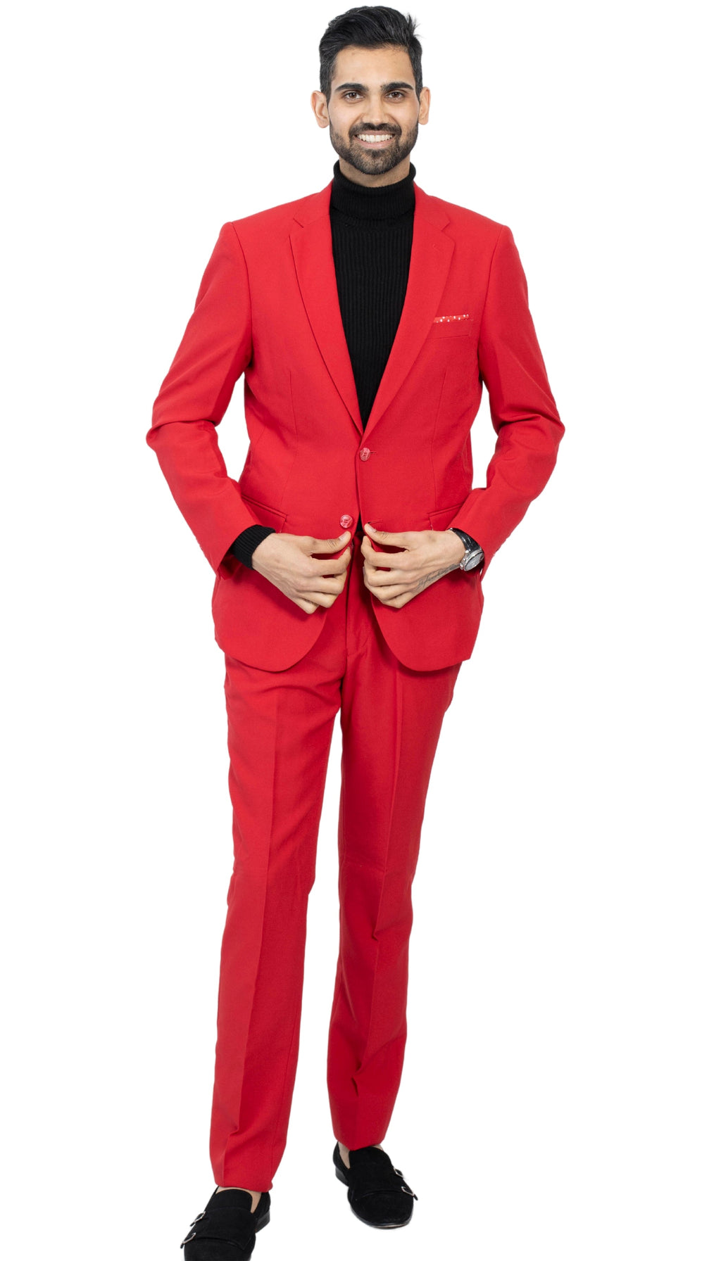 Paul Lorenzo Men's Red Slim Fit 2-Piece Suit - Notch Lapel, Flat Front Pants