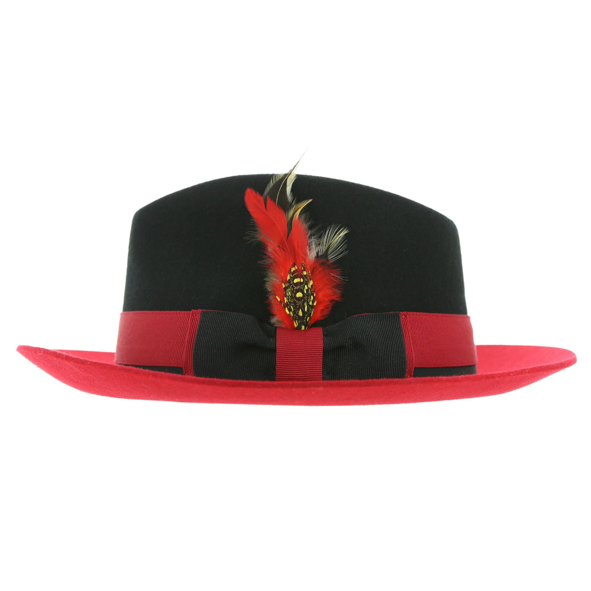 Puck Trilby Ferrecci Two Tone Black Crown & Red Brim Trilby Hat