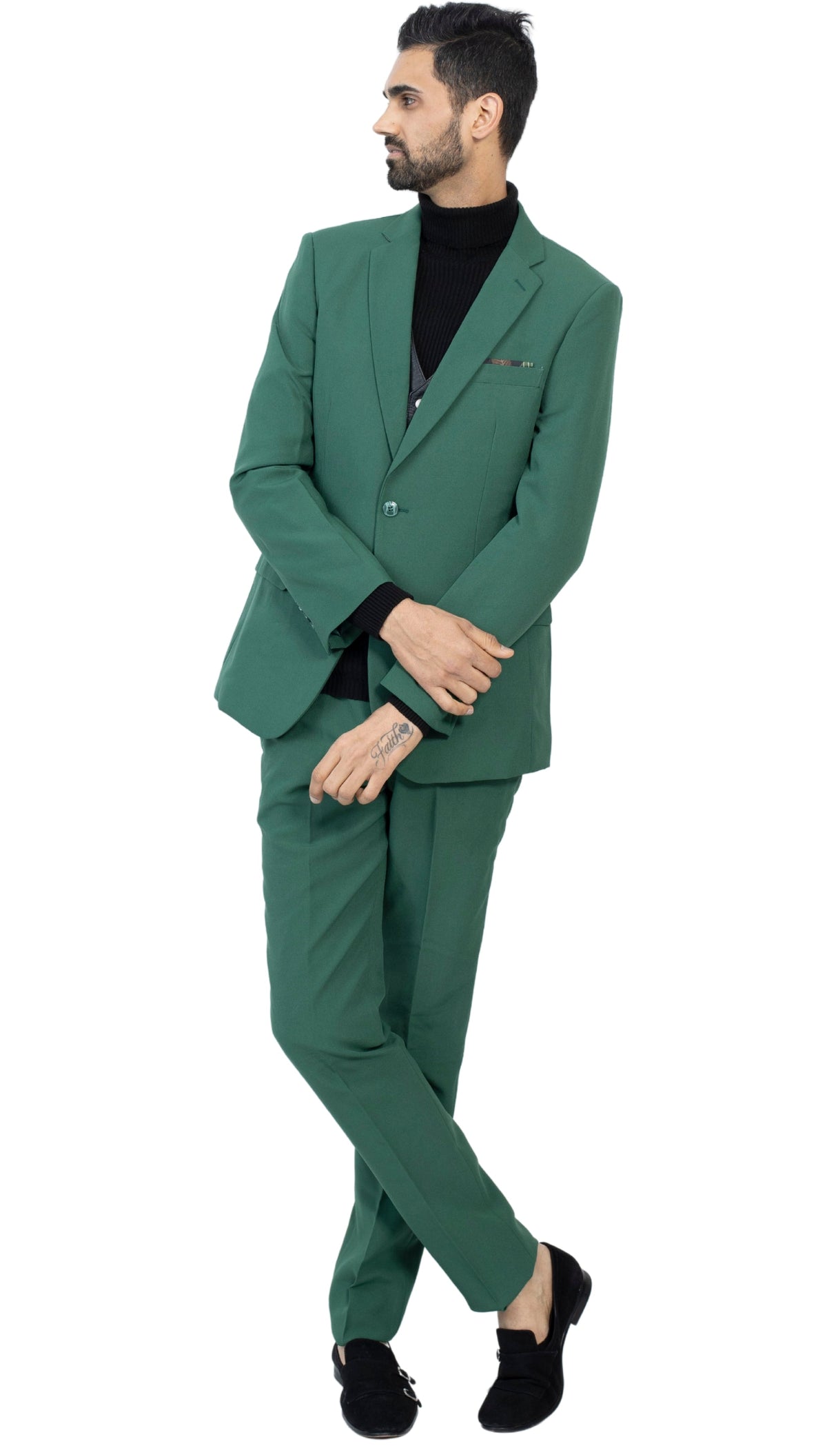 Paul Lorenzo Men's Hunter Green Slim Fit 2-Piece Suit - Notch Lapel, Flat Front Pants