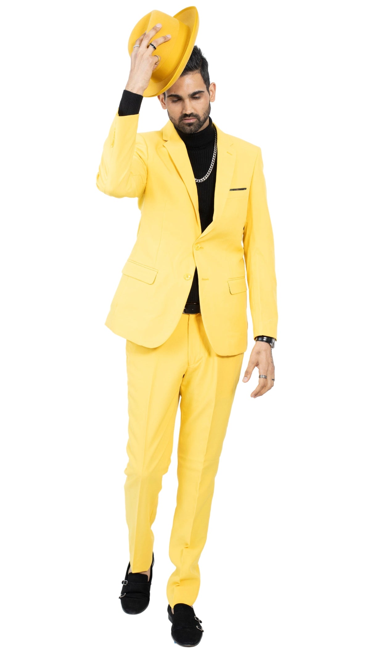 Paul Lorenzo Men's Yellow Slim Fit 2-Piece Suit - Notch Lapel, Flat Front Pants