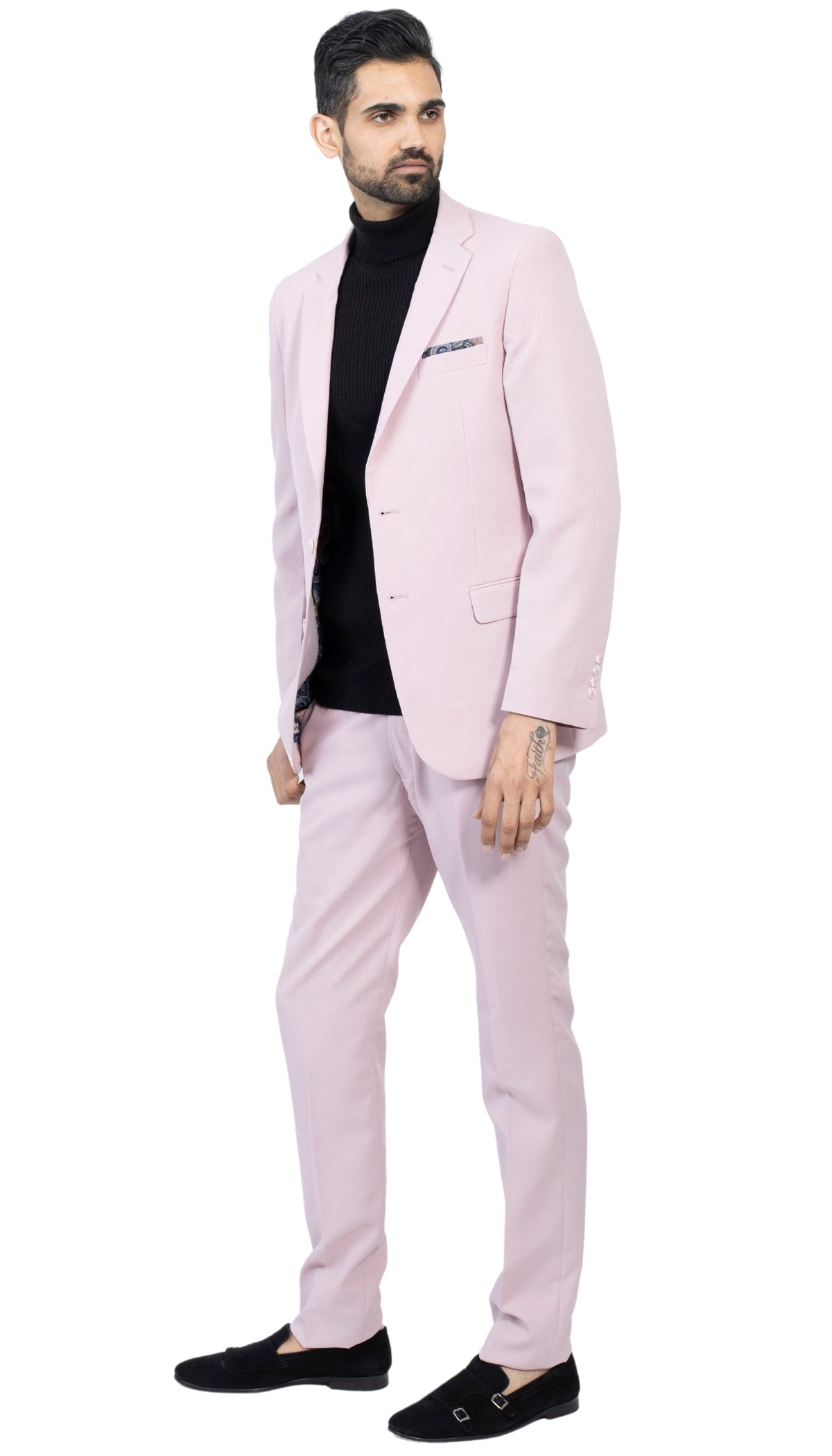 Paul Lorenzo Men's Pale Mauve Slim Fit 2-Piece Suit - Notch Lapel, Flat Front Pants