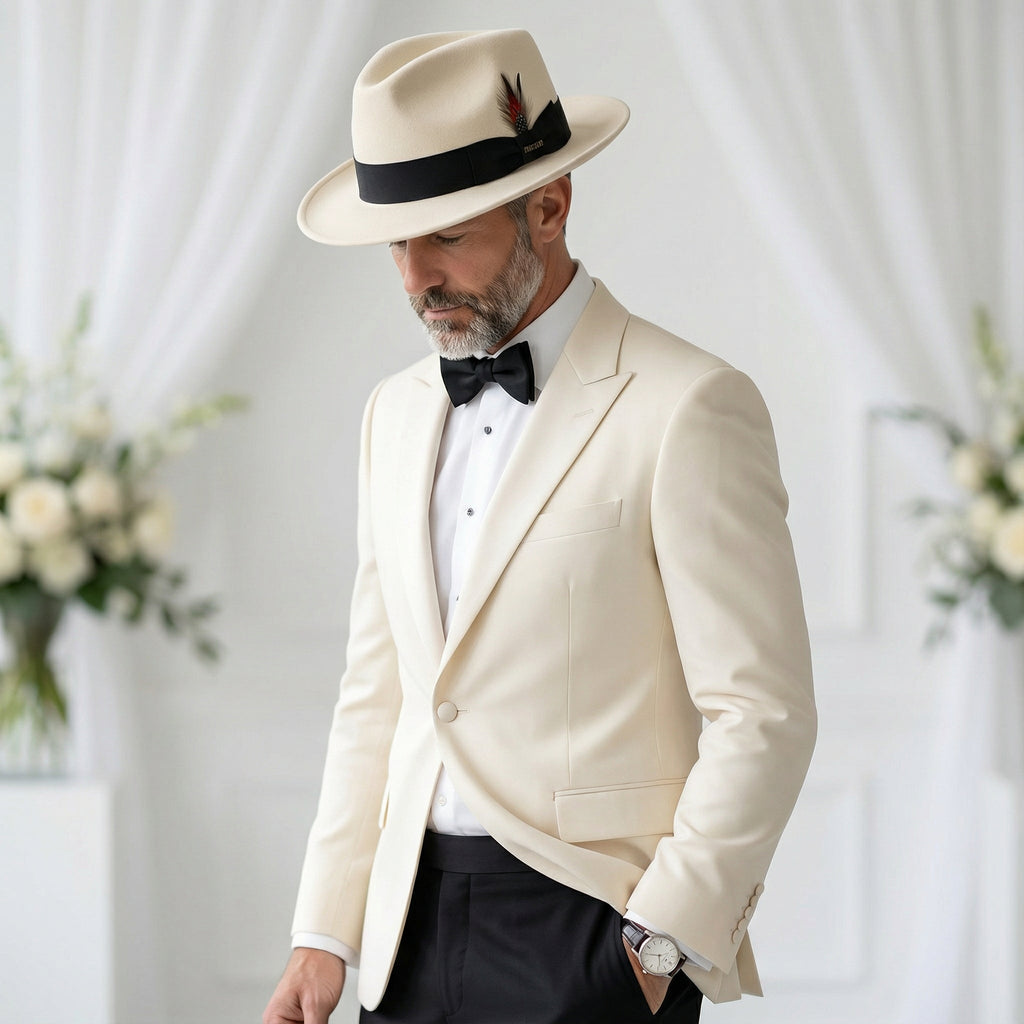White/Black Crushable Wool Felt Fedora Hat for Men – 100% Australian Wool