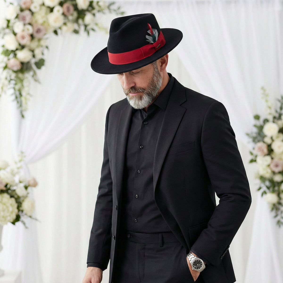 Black/Red Crushable Wool Felt Fedora Hat for Men – 100% Australian Wool