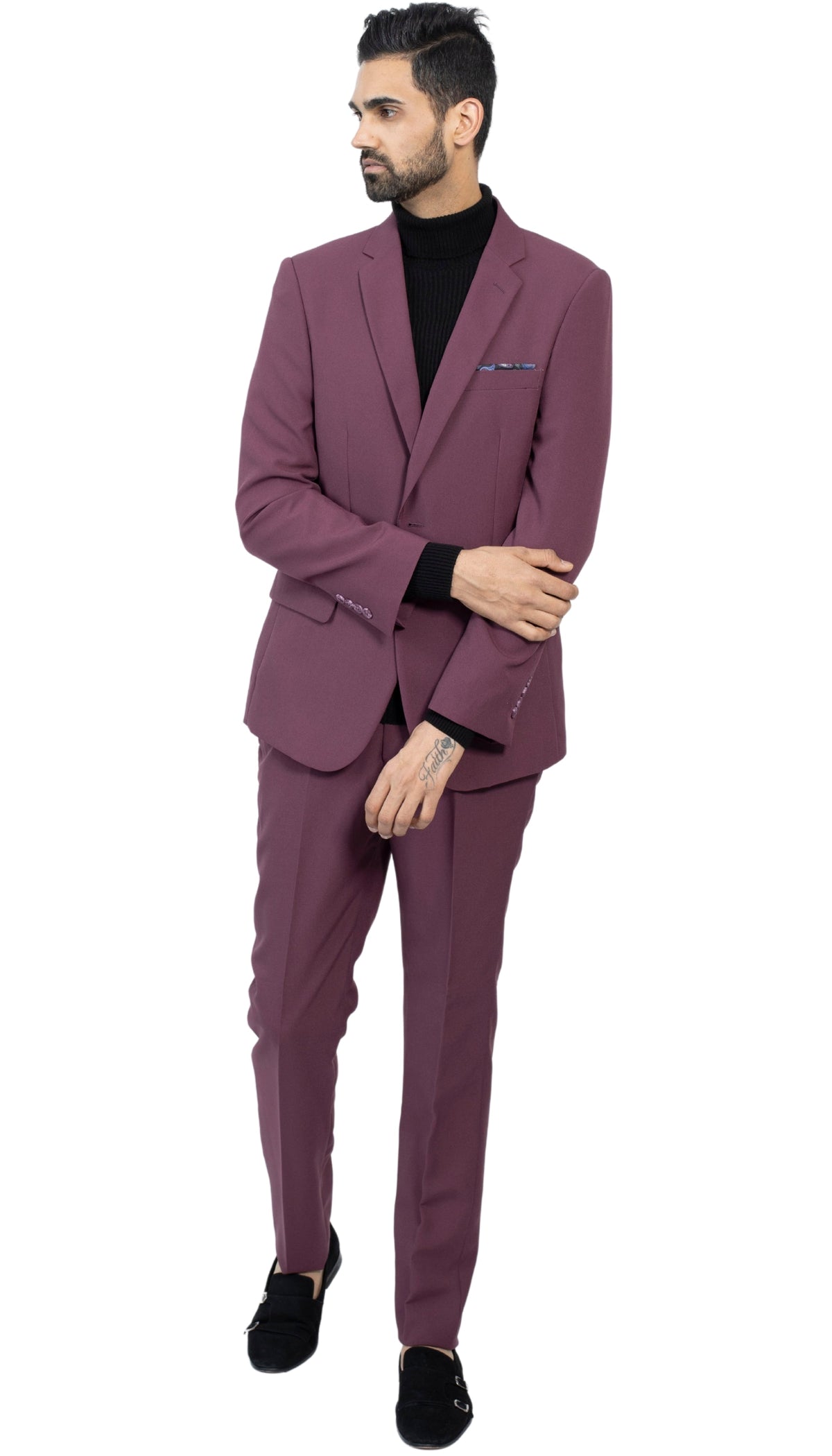 Paul Lorenzo Men's Burgundy Slim Fit 2-Piece Suit - Notch Lapel, Flat Front Pants
