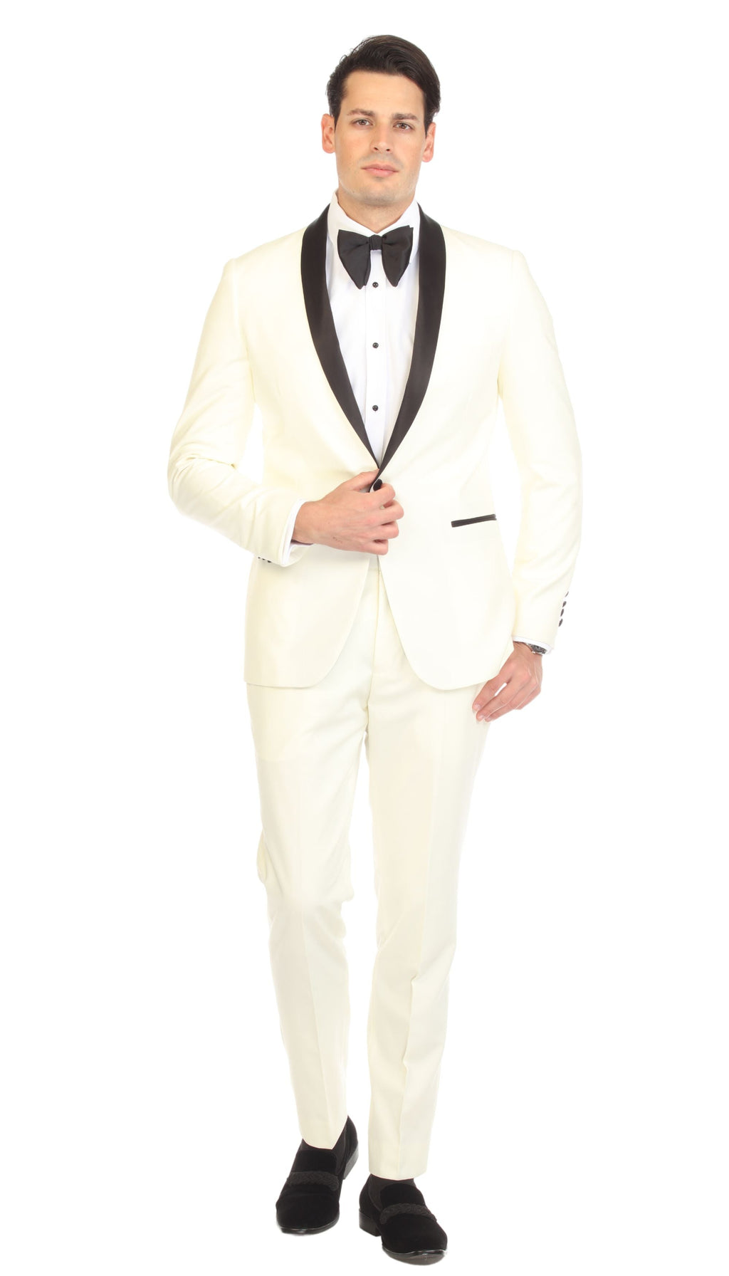 Ferrecci Men's Reno Off-White Slim Fit Shawl Lapel 2 Piece Tuxedo Suit Set