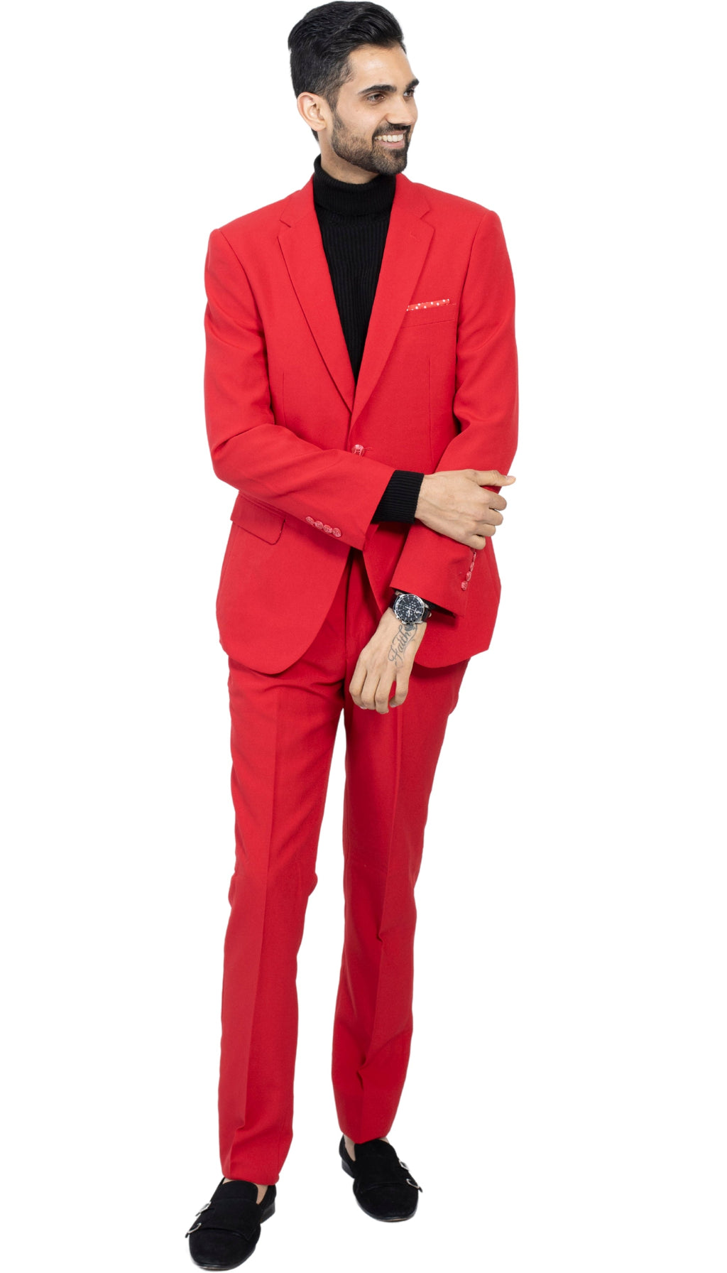 Paul Lorenzo Men's Red Slim Fit 2-Piece Suit - Notch Lapel, Flat Front Pants