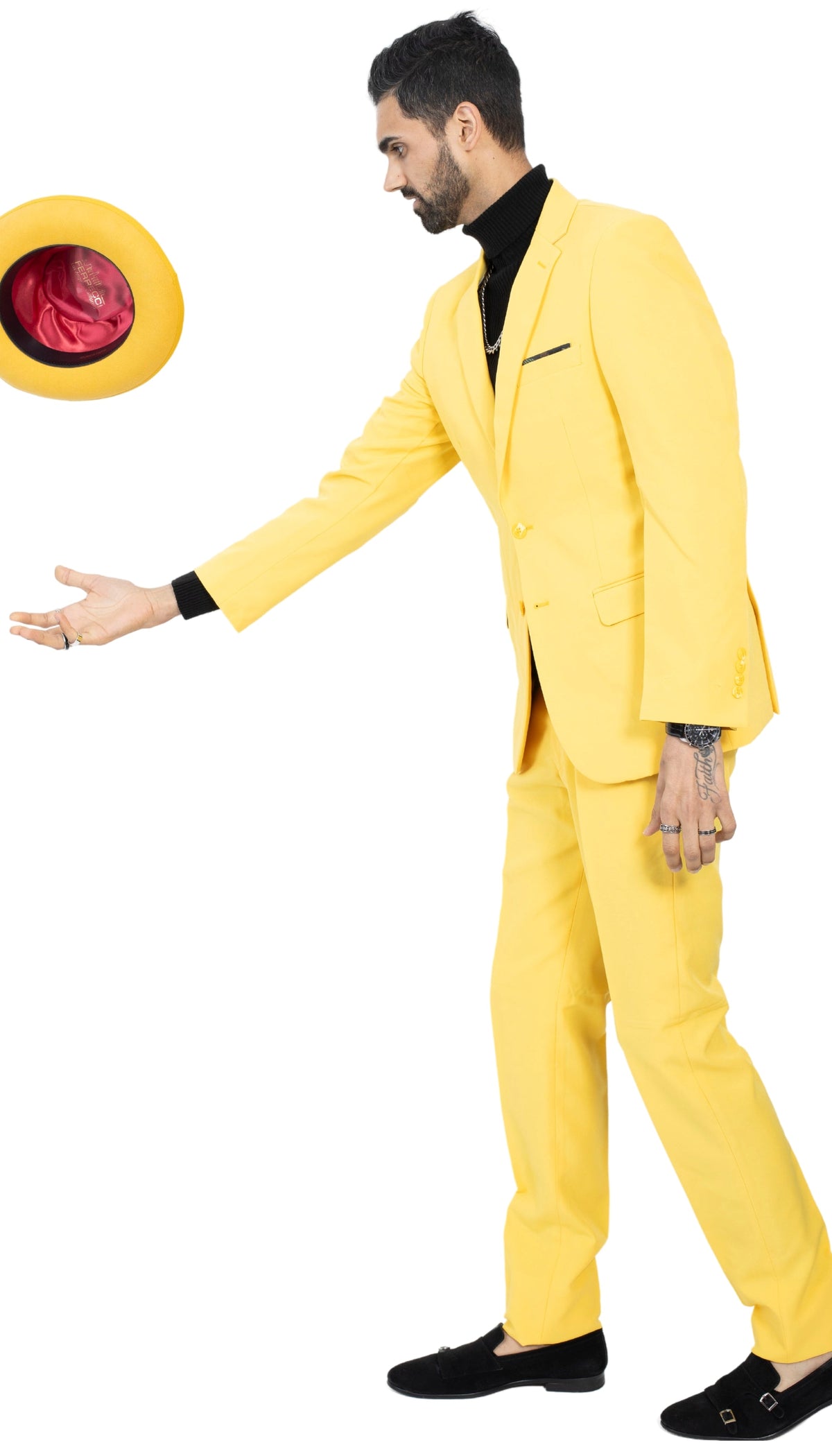 Paul Lorenzo Men's Yellow Slim Fit 2-Piece Suit - Notch Lapel, Flat Front Pants