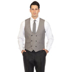 Men's Grey Double Breasted Vest Set - Cruz Adjustable Wedding Waistcoat with Bow Tie, Necktie & Pocket Square, Sizes 36-54 | Ferrecci
