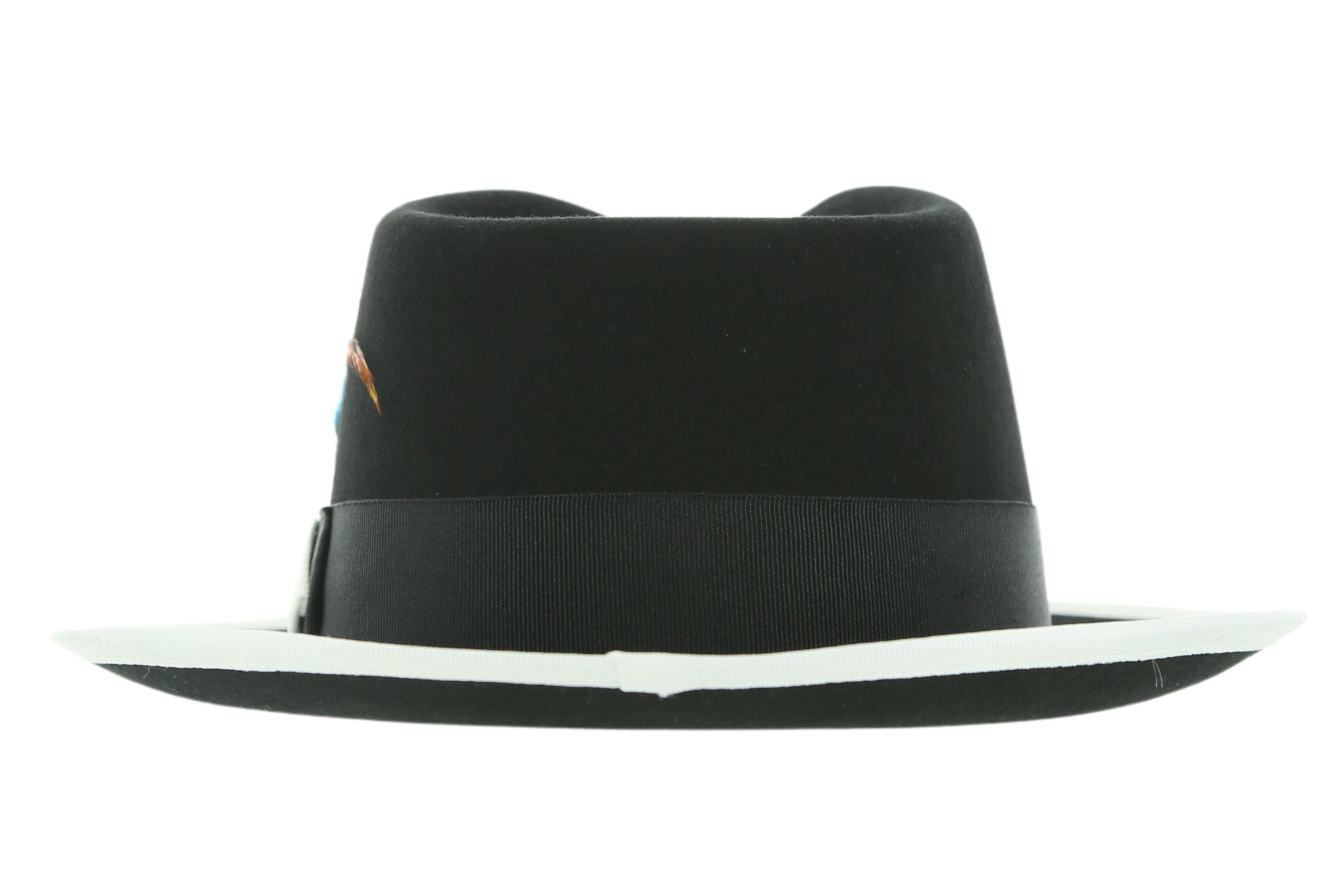 Ferrecci Jacob Trilby Soft 100% Australian Wool Felt Body With Removable Feather  Black White Hat Great for Travel